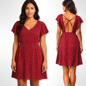 BCBG Red Polka Dot Mini Dress with Strappy Open Back Size 6